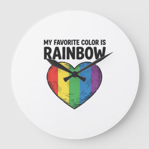 Grande Horloge Ronde Cœur Arc-en-ciel Gravure Vintage Couleur Préférée