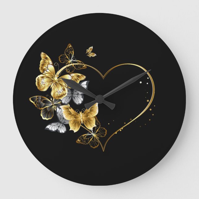 Grande Horloge Ronde Coeur aux papillons d'or (Recto)