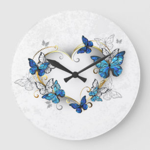 Grande Horloge Ronde Coeur bijoux avec papillons Morpho