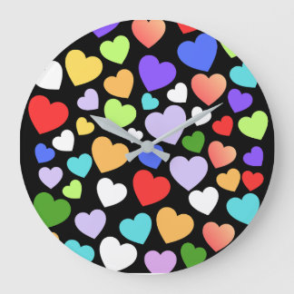 Grande Horloge Ronde Cœur coloré