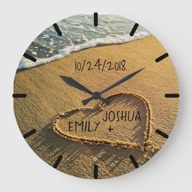 Grande Horloge Ronde Coeur dans la plage tropicale de sable (Recto)