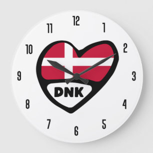 Grande Horloge Ronde Coeur de drapeau de code du pays DNK du Danemark