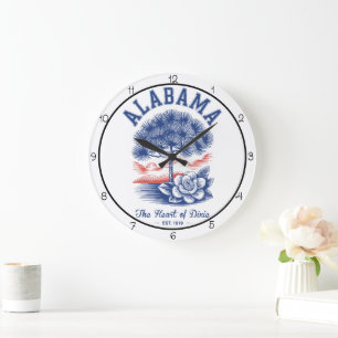 Grande Horloge Ronde Coeur de l'Alabama Dixie