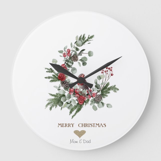 Grande Horloge Ronde Coeur d'or, couronne Cardinal rouge Noël    (Recto)
