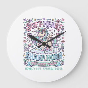 Grande Horloge Ronde Cœur doux licorne Corne pointue Typographie gras P