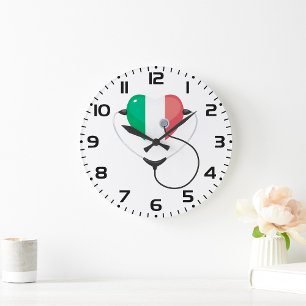 Grande Horloge Ronde Cœur italien avec stéthoscope de soins de santé