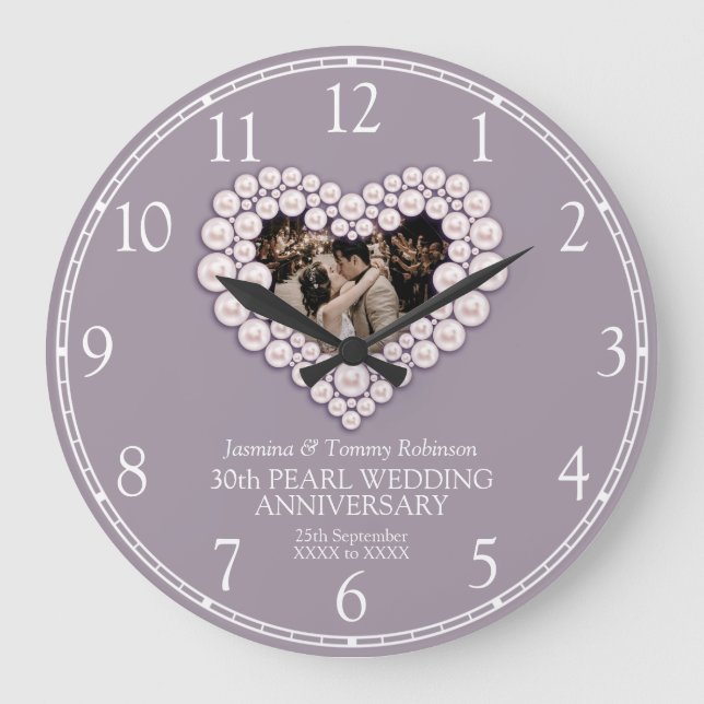 Grande Horloge Ronde Coeur photo Pearl 30e anniversaire mariage numéros (Recto)