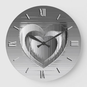 Grande Horloge Ronde Coeur poli de chrome