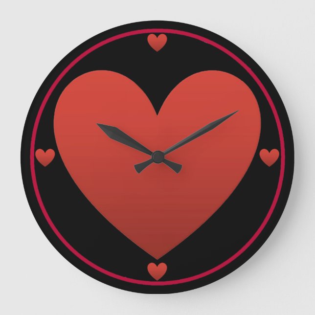 Grande Horloge Ronde Coeur rouge sur noir (Recto)