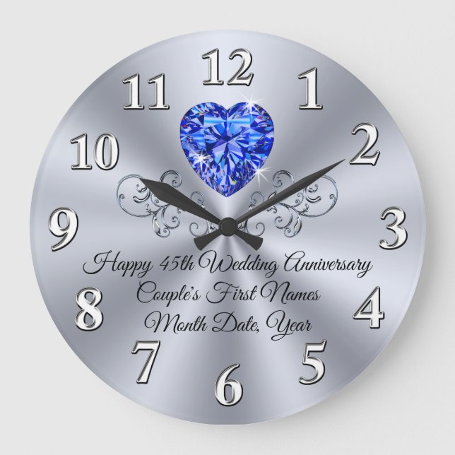 Grande Horloge Ronde Cœur Saphir Cadeau de 45e Anniversaire de Mariage (Recto)