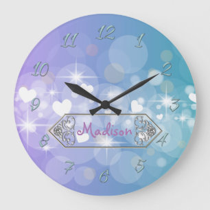 Grande Horloge Ronde Coeurs brillants
