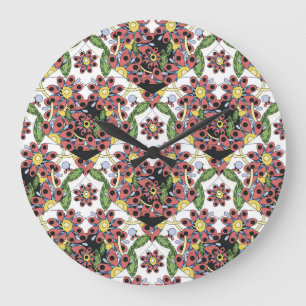 Grande Horloge Ronde Coeurs colorés, Motif romantique sans couture.