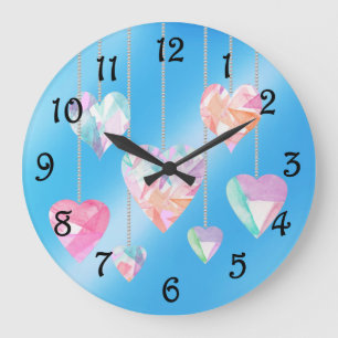 Grande Horloge Ronde Coeurs cristaux