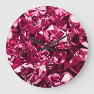 Grande Horloge Ronde Coeurs diamant en cristal rose