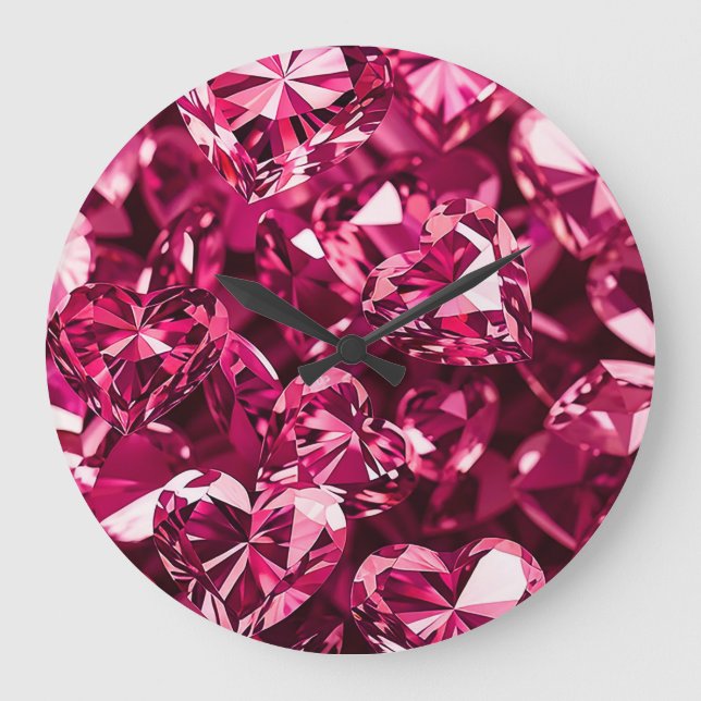 Grande Horloge Ronde Coeurs diamant en cristal rose (Recto)