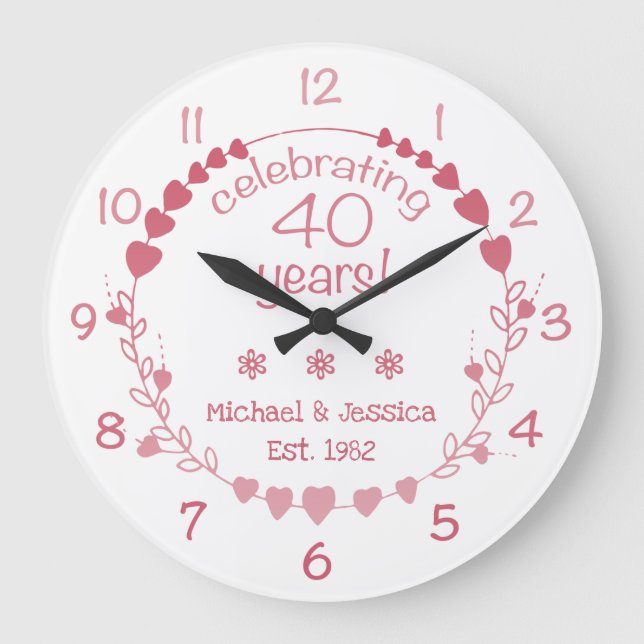 Grande Horloge Ronde Coeurs du 40e anniversaire du Mariage (Recto)
