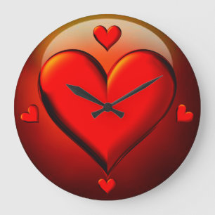 Grande Horloge Ronde Coeurs en cristal rouges