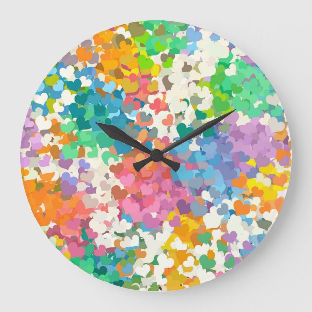 Grande Horloge Ronde Coeurs en pastel de confettis (Recto)