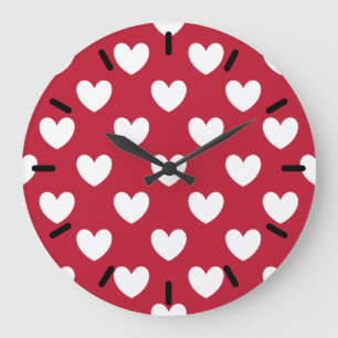 Grande Horloge Ronde Coeurs polka blancs et rouges