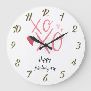 Grande Horloge Ronde Cœurs roses "XOXO"Joyeuse Saint-Valentin