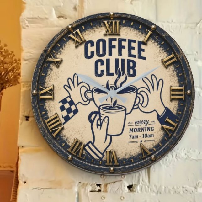 Grande Horloge Ronde Coffee Club Rustic Coffee Bar Farmhouse  (Créateur téléchargé)