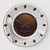 Coffee Cup & Coffee Bean Monogrammed Wall Clock