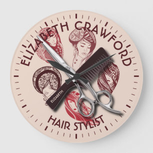 Grande Horloge Ronde Coiffeur de coiffeur ou salon de beauté avec le