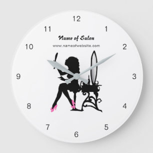 Grande Horloge Ronde Coiffeur Girly rose et noir d'esthéticien de fill