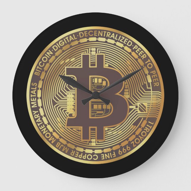 Grande Horloge Ronde Coin noir Bitcoin La Boca Mur Clock (Recto)