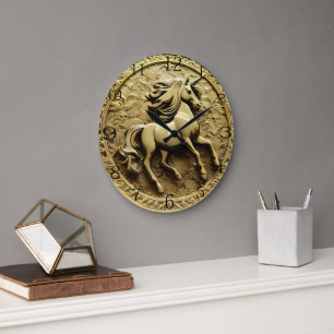 Grande Horloge Ronde Coin Unicorne Or Rond