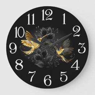 Grande Horloge Ronde Colibri noir et or