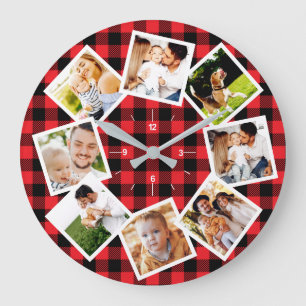 Grande Horloge Ronde Collage de photos de famille Rustique Ferme Buffal