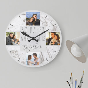 Grande Horloge Ronde Collage de photos Happy Together Citation Modern M
