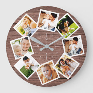 Grande Horloge Ronde Collage Photo Famille Rustic Chic Farmhouse