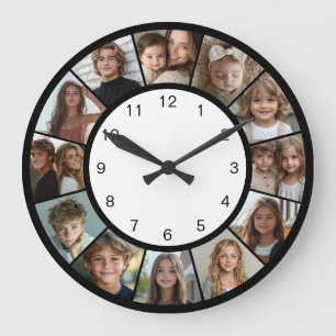 Grande Horloge Ronde Collage photo noir blanc 12 Moderne