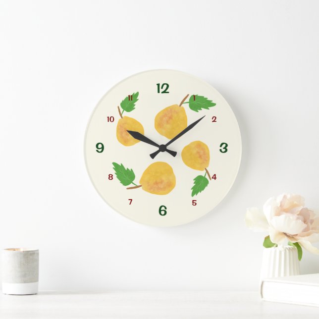Grande Horloge Ronde Collection de poires dorées (Maison)