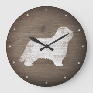 Grande Horloge Ronde Collie hérissée Silhouette Style rustique