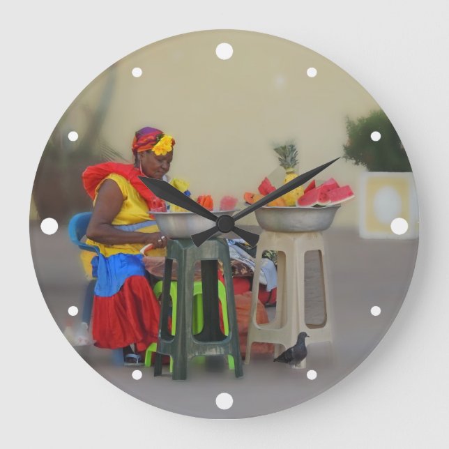 Grande Horloge Ronde Colombie - Vendeur de fruits des Caraïbes (Recto)