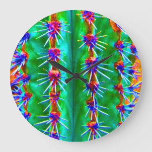 Grande Horloge Ronde Coloré Abstrait Cactus Pop Moderne Sud-Ouest
