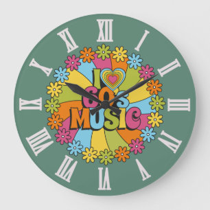 Grande Horloge Ronde Coloré J'aime la musique des années 60 pour les am