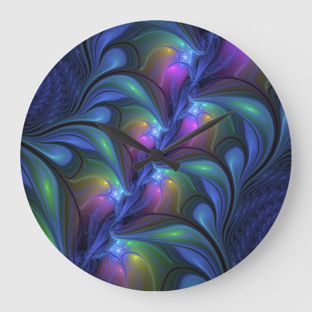 Grande Horloge Ronde Coloré Lumineux Abstrait Bleu rose Vert Fractal (Recto)