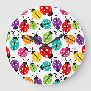 Grande Horloge Ronde Coloré mignon Lady Bug Motif sans joint