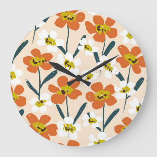 Grande Horloge Ronde Coloré, motif floral vintage.