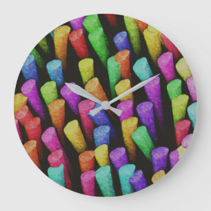 Grande Horloge Ronde Coloré violet Aqua Jaune Crayons de Chalk de coul
