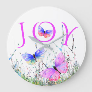 Grande Horloge Ronde Colorful Butterflies Flying in Nature - Joy Clock