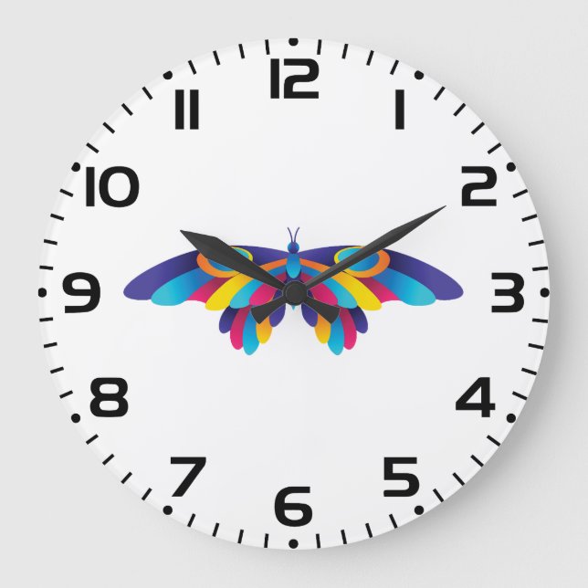 Grande Horloge Ronde Colorful Modern Butterfly Vibrant Wings (Recto)