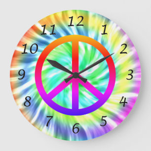 Grande Horloge Ronde Colorful Spiral Tie Dye Peace Sign Wall Clock