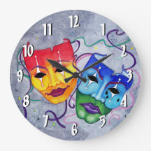 Comédie et Tragedy Round Wall Clock