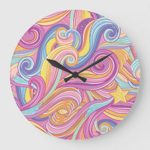 Grande Horloge Ronde Comète arc-en-ciel : Ciel magique et rêveur.