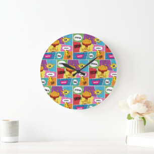 Grande Horloge Ronde Comic Livre coloré Nom personnalisé Pop Art